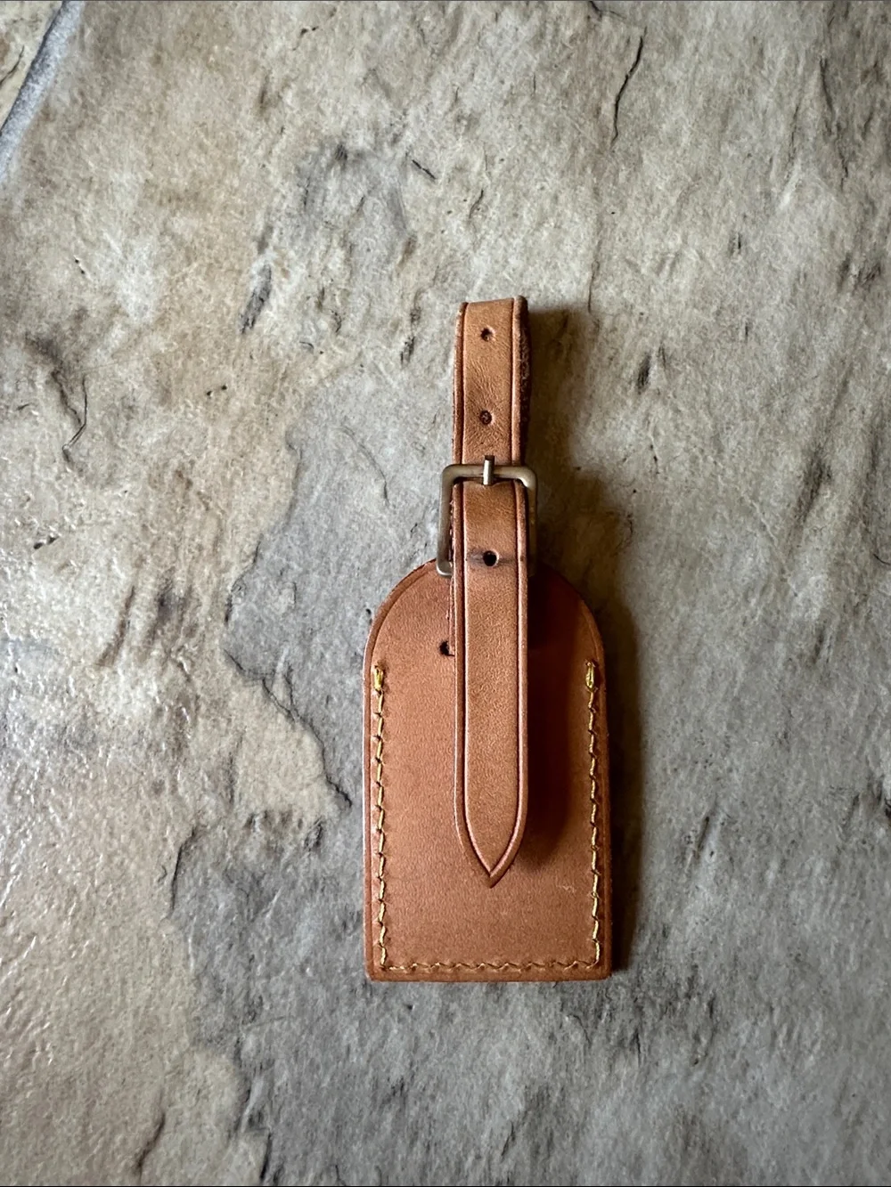 Louis Vuitton Tan Leather Luggage Tag with Embossed Logo-initials K.N